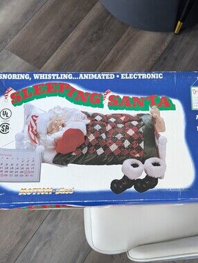 NIB Telco Vintage Sleeping Santa Animated Electronic Holiday Decor - Red/Green